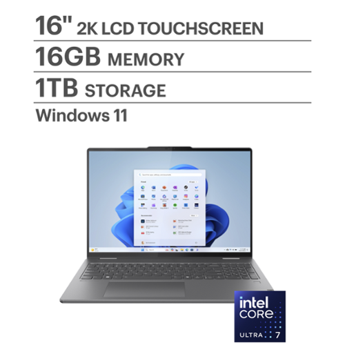 Lenovo - Yoga 7i 2-in-1 16" 2K Touchscreen Laptop - Intel Core Ultra 7 155U 2023 - 16GB Memory - 1TB SSD - Storm Grey
