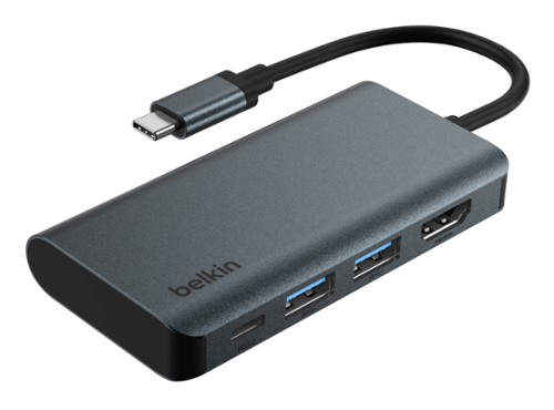 Belkin - USB-C Hub 4-in-1 Multi-Port Laptop Dock with 4K HDMI, Adapter with 100W Power Delivery - for Mac, PC, and More - Dark Gray