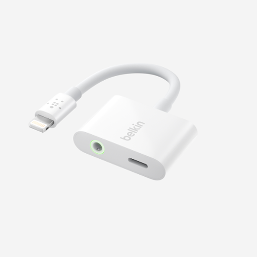 Belkin - RockStar Lightning to 3.5mm Audio Cable + Audio Charger Splitter, 2-in-1 Aux iPhone Headphone and Charger Adapter - White