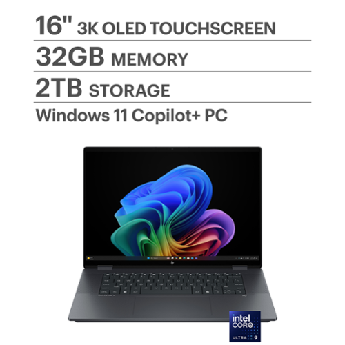 HP - OmniBook X Flip - Copilot+ PC - 16" 3K OLED Touch-Screen Laptop - Intel Core Ultra 9 - 32GB Memory - 2TB SSD - Eclipse Gray