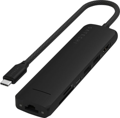 Satechi - 7-in-1 USB-C Slim Multiport Adapter w/ Ethernet, 4K HDMI, 60W USB-C, 2 USB-A, SD/Micro Readers for Mac & Windows - Black