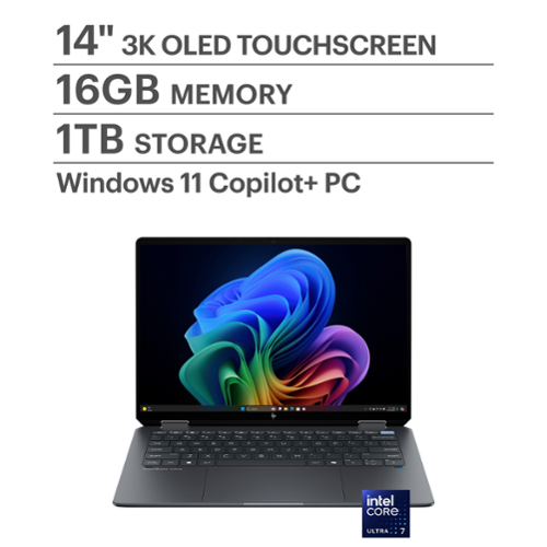 HP - OmniBook Ultra Flip - Copilot+ PC - 14" 3K OLED Touch-Screen Laptop - Intel Core Ultra 7 - 16GB Memory - 1TB SSD - Eclipse Gray