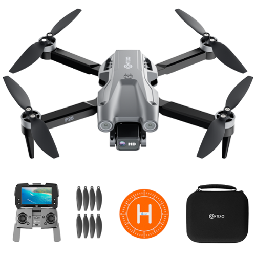 Contixo - F25 Foldable Drone - 1080p FHD Camera, FAA-Exempt, FPV Screen, GPS, Smart Modes, Brushless Motors, Travel Case - Gray