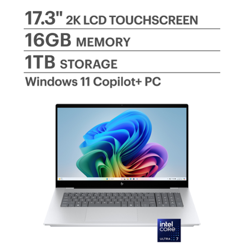 HP - OmniBook X - Copilot+ PC - 17.3" Full HD Touch-Screen Laptop - Intel Core Ultra 7 - 16GB Memory - 1TB SSD - Glacier Silver