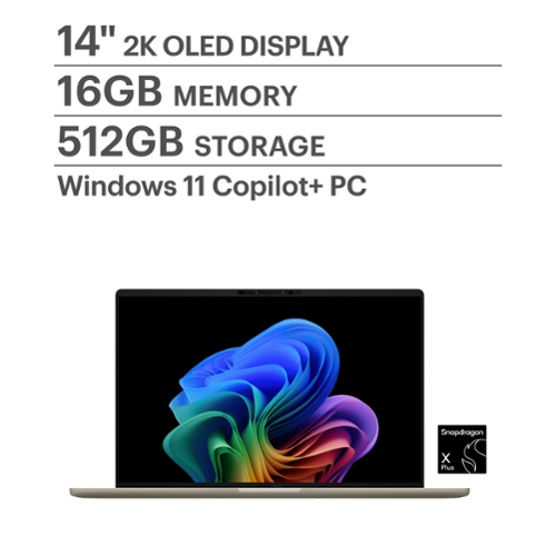 ASUS - Zenbook A14 14" FHD+ OLED Laptop - Copilot+ PC - Snapdragon X Plus - 16GB RAM - 512GB SSD - Zabriskie Beige
