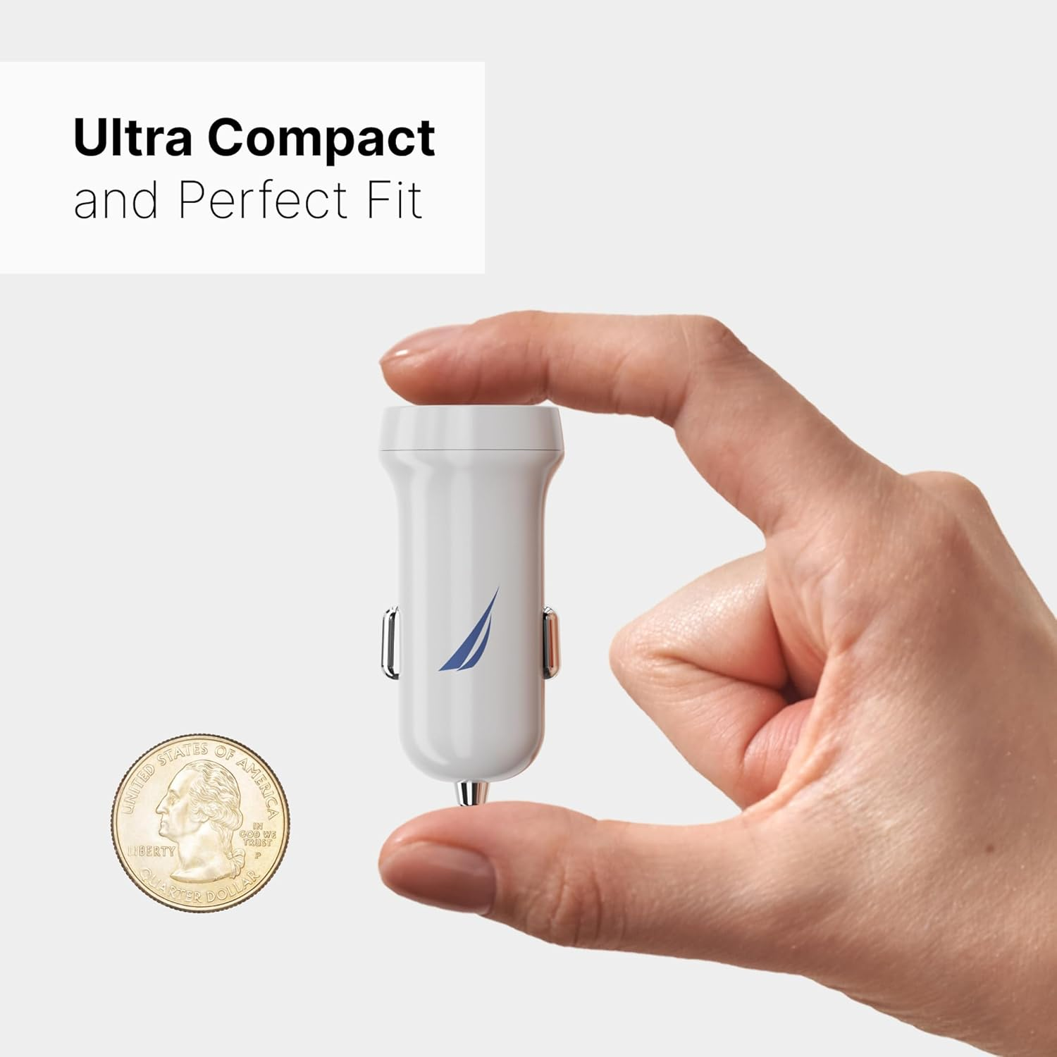 Nautica Dual Port Car Charger, 12W Output, 2X USB-A Port, Quick Charge, Compatible with Iphone, Android Phones, Tablets, Powerbanks (White) - Image 3