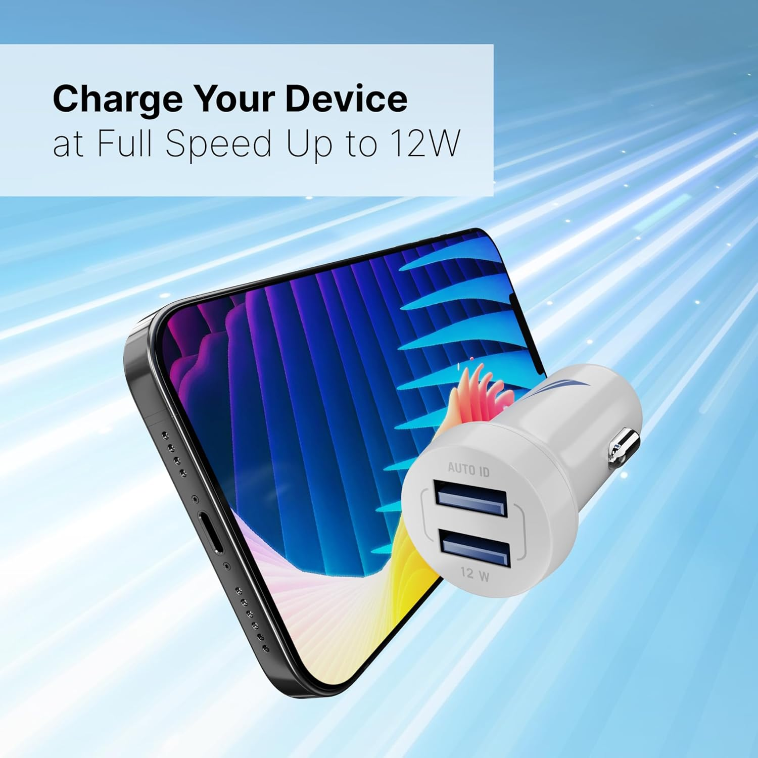 Nautica Dual Port Car Charger, 12W Output, 2X USB-A Port, Quick Charge, Compatible with Iphone, Android Phones, Tablets, Powerbanks (White) - Image 4