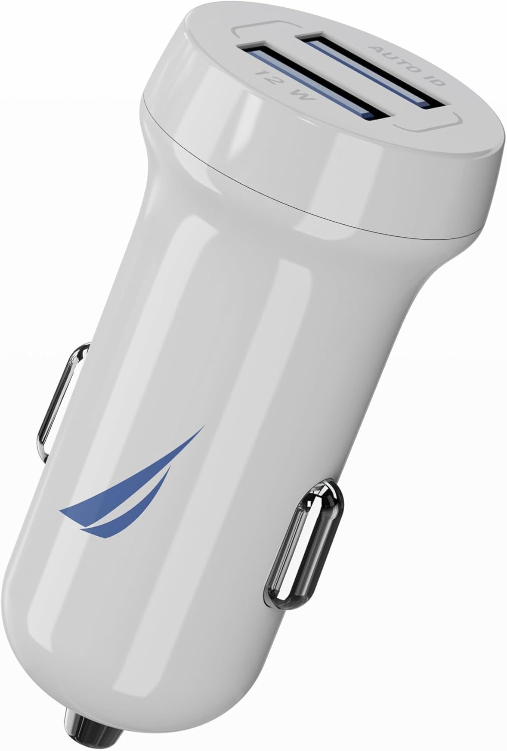 Nautica Dual Port Car Charger, 12W Output, 2X USB-A Port, Quick Charge, Compatible with Iphone, Android Phones, Tablets, Powerbanks (White)