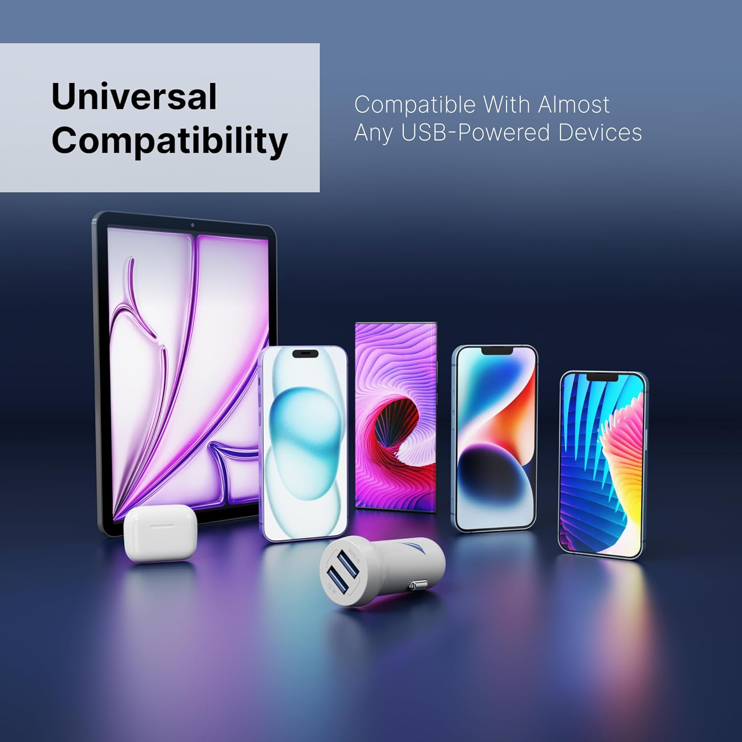 Nautica Dual Port Car Charger, 12W Output, 2X USB-A Port, Quick Charge, Compatible with Iphone, Android Phones, Tablets, Powerbanks (White) - Image 6